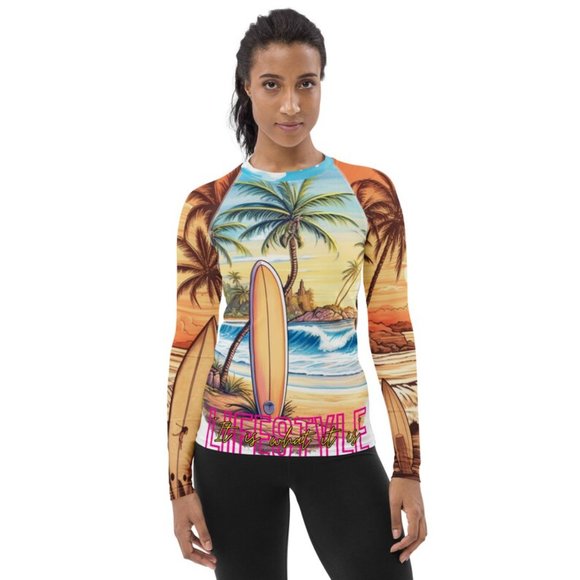 MUDPUPs Surf & Sand Crop Top Rashguard for Surfer Girl Vacay Shirt for Surfing - Picture 3 of 10